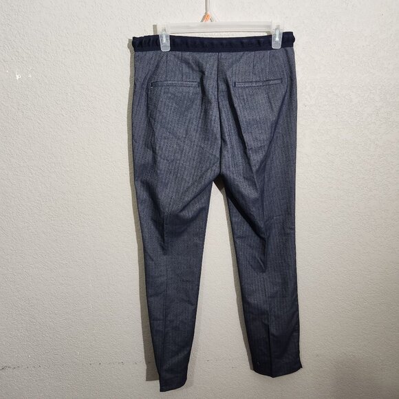 Navy Blue Pinstripe Slim Fit Trousers With Elastic Waistband For Women Medium - Picture 2 of 15